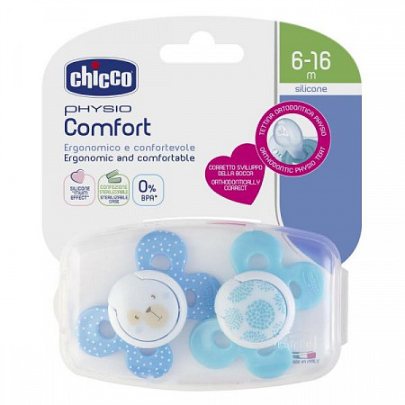 На картинке изображен Пустышка силиконовая Chicco Physio Comfort 6-16 мес 2 шт 00074933210000 Пустышка силиконовая Chicco Physio Comfort 6-16 мес 2 шт 00074933210000