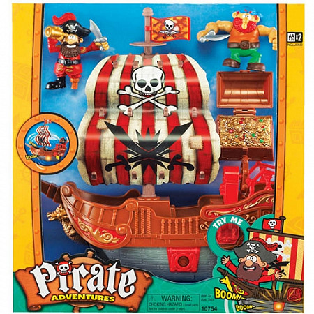 Игрушка Keenway Игровой набор "Приключение пиратов Битва за остров" (корабль с КРАСНЫМ парусом пираты сокровища) 10754