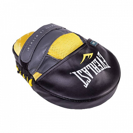 На картинке изображен Лапы боксерские Everlast Vinyl Evergel Mantis 4416GLU black/yellow Лапы боксерские Everlast Vinyl Evergel Mantis 4416GLU black/yellow