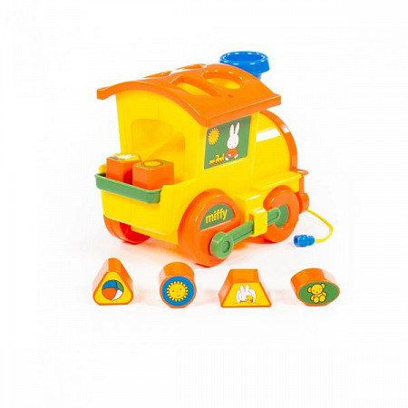 На картинке изображен Логический паровозик Полесье Миффи с 6 кубиками №1 64240 Логический паровозик Полесье Миффи с 6 кубиками №1 64240