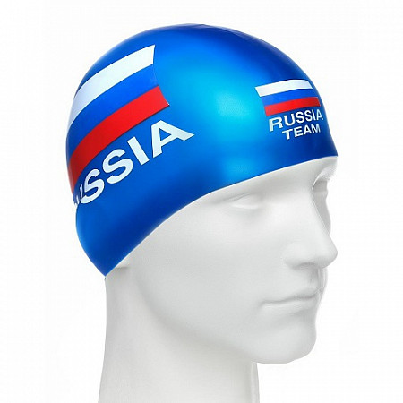 Шапочка для бассейна (плавания) взрослая Mad Wave Print Russian Team blue