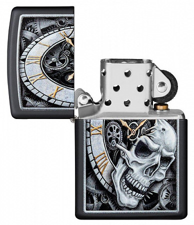 Зажигалка Zippo Skull Clock 29854 black matte