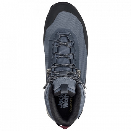 На картинке изображен Водонепроницаемые ботинки для треккинга женские Jack Wolfskin Wilderness Lite Texapore Mid W pebble grey / burgundy Водонепроницаемые ботинки для треккинга женские Jack Wolfskin Wilderness Lite Texapore Mid W pebble grey / burgundy