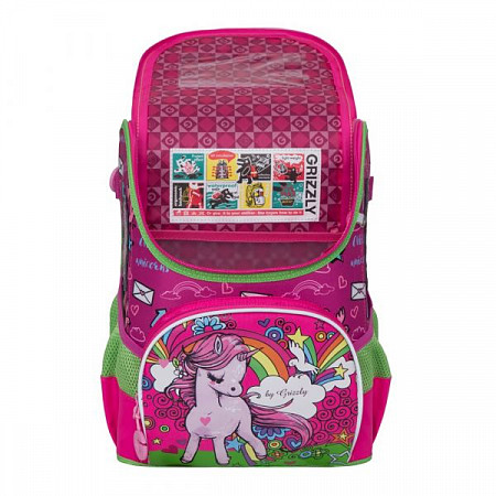 На картинке изображен Рюкзак школьный GRIZZLY RA-981-2 /1 fuchsia/honeysuckle Рюкзак школьный GRIZZLY RA-981-2 /1 fuchsia/honeysuckle