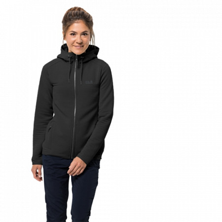 На картинке изображен Джемпер женский Jack Wolfskin Modesto Hooded Jkt Women black Джемпер женский Jack Wolfskin Modesto Hooded Jkt Women black