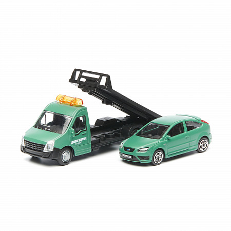Масштабная модель автомобиля Bburago Street Fire Эвакуатор и Ford Focus ST 1:43 (18-31400) Black/Green