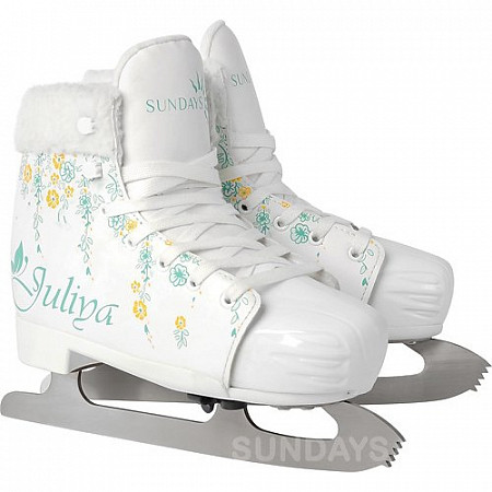 На картинке изображен Коньки фигурные Sundays Juliya PW-231D-1I white\blue\yellow Коньки фигурные Sundays Juliya PW-231D-1I white\blue\yellow