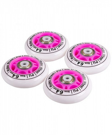 Комплект колес для роликов с подшипниками Ridex 64 мм white/pink