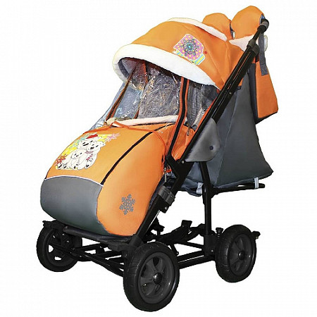 Санки-коляска Galaxy Три медведя на оранжевом на больших колёсах City-3-1 orange