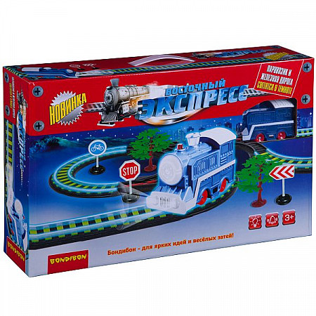 Железная дорога Bondibon  "Восточный экспресс" с одним паровозом, светящаяся в темноте 258 см
