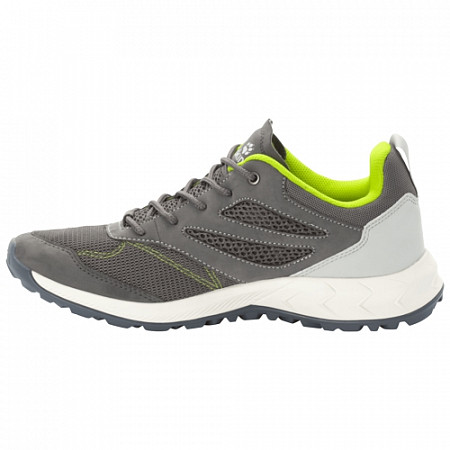 На картинке изображен Кроссовки мужские Jack Wolfskin Woodland Vent Low M grey / lime Кроссовки мужские Jack Wolfskin Woodland Vent Low M grey / lime