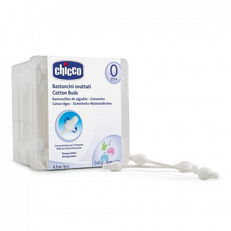 На картинке изображен Палочки ватные Chicco Baby Moments 63 шт 00064716300000 Палочки ватные Chicco Baby Moments 63 шт 00064716300000