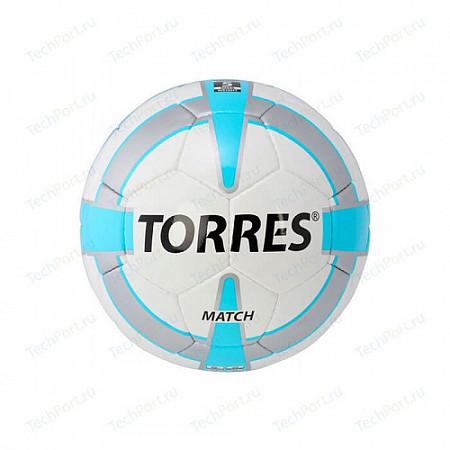 На картинке изображен Мяч футбольный Torres Match F30025 white/silver/blue Мяч футбольный Torres Match F30025 white/silver/blue