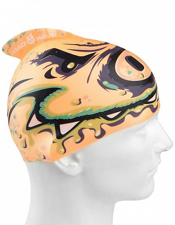 На картинке изображен Шапочка для бассейна (плавания) детская Mad Wave Silicone Printed Junior with fin Pig orange Шапочка для бассейна (плавания) детская Mad Wave Silicone Printed Junior with fin Pig orange