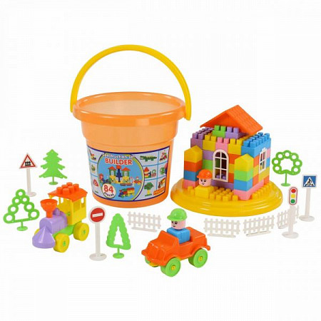 Конструктор Полесье Строитель 84 элемента в ведре Макси 37213