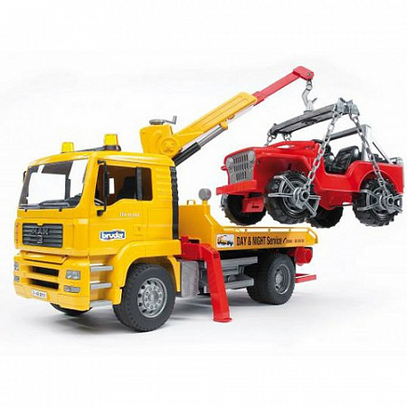 Игрушка Bruder Эвакуатор MAN с портативным краном и внедорожником (подходит модуль со звуком и светом "H") 02-750
