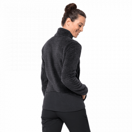 На картинке изображен Джемпер женский Jack Wolfskin Pine Leaf Jacket Women ebony stripes Джемпер женский Jack Wolfskin Pine Leaf Jacket Women ebony stripes