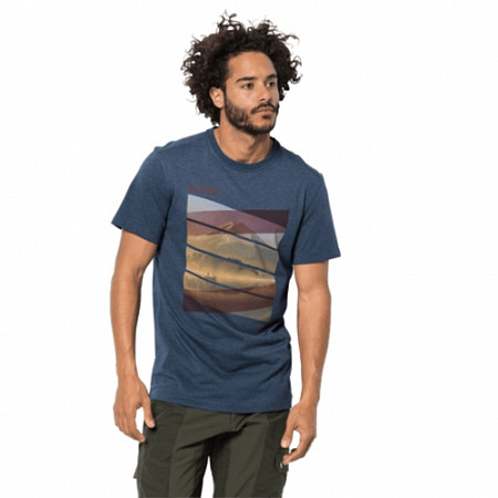 На картинке изображен Футболка мужская Jack Wolfskin Motosu Lake T M dark indigo Футболка мужская Jack Wolfskin Motosu Lake T M dark indigo