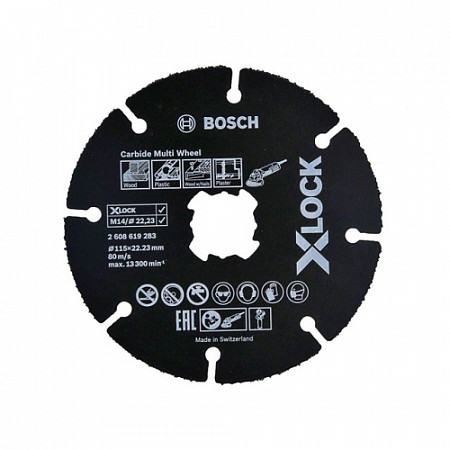 На картинке изображен Круг отрезной Bosch 115х1.0x22.2 мм для дерева X-LOCK Carbide Multi Wheel 2608619283 Круг отрезной Bosch 115х1.0x22.2 мм для дерева X-LOCK Carbide Multi Wheel 2608619283