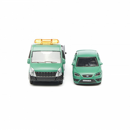 Масштабная модель автомобиля Bburago Street Fire Эвакуатор и Ford Focus ST 1:43 (18-31400) Black/Green