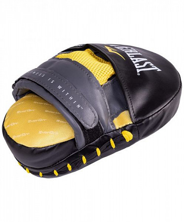 На картинке изображен Лапы боксерские Everlast Vinyl Evergel Mantis 4416GLU black/yellow Лапы боксерские Everlast Vinyl Evergel Mantis 4416GLU black/yellow