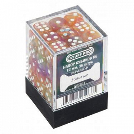 Набор кубиков Stuff-Pro D6 под мрамор 12 мм 36 шт SPD01 Gold SPD01