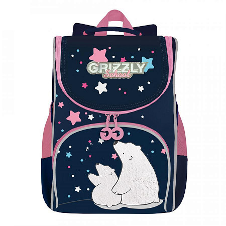 На картинке изображен Рюкзак школьный с мешком GRIZZLY RAm-184-2 /2 dark blue/pink Рюкзак школьный с мешком GRIZZLY RAm-184-2 /2 dark blue/pink