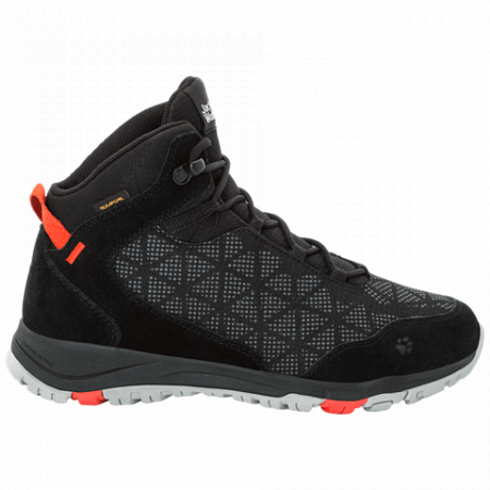 На картинке изображен Ботинки женские Jack Wolfskin Activate Xt Texapore Mid W black / orange coral Ботинки женские Jack Wolfskin Activate Xt Texapore Mid W black / orange coral