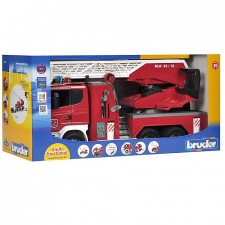 Игрушка Bruder Пожарная машина Scania с выдвижной лестницей и помпой с модулем со световыми и звуковыми эффектами 03-590