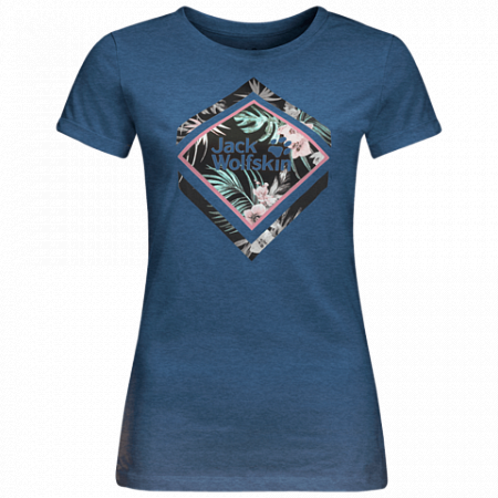 На картинке изображен Футболка женская Jack Wolfskin Tropical Square T W ocean wave Футболка женская Jack Wolfskin Tropical Square T W ocean wave