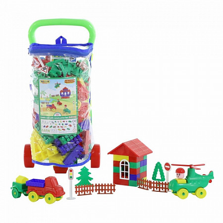Игровой набор Полесье Тележка Caddie и Конструктор Строитель 251 элемент 54500