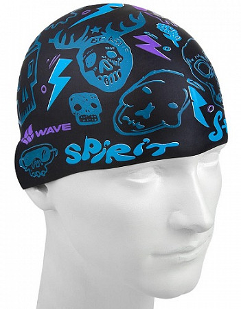 Шапочка для бассейна (плавания) взрослая Mad Wave Silicone Printed Street black