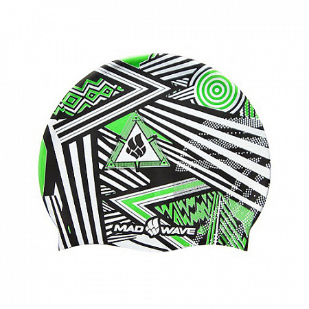 Шапочка для бассейна (плавания) взрослая Mad Wave Silicone Printed Stripes green