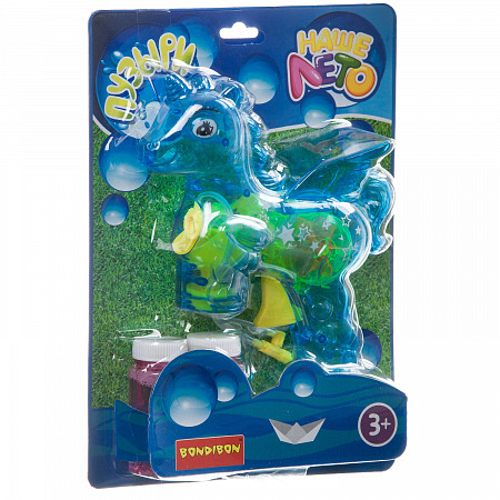 Пистолет с мыльными пузырями Bondibon Наше Лето Единорог ВВ4386 blue