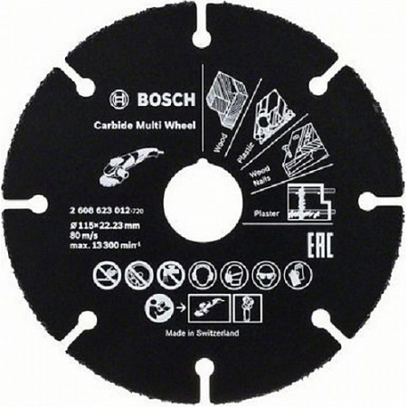 На картинке изображен Круг отрезной Bosch 11,5x0,1x2,22 см 2608623012 Круг отрезной Bosch 11,5x0,1x2,22 см 2608623012