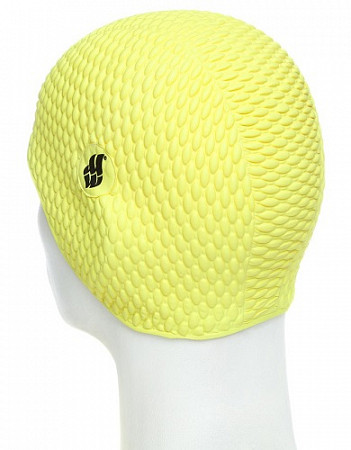 На картинке изображен Шапочка для бассейна (плавания) женская Mad Wave Bubble yellow Шапочка для бассейна (плавания) женская Mad Wave Bubble yellow