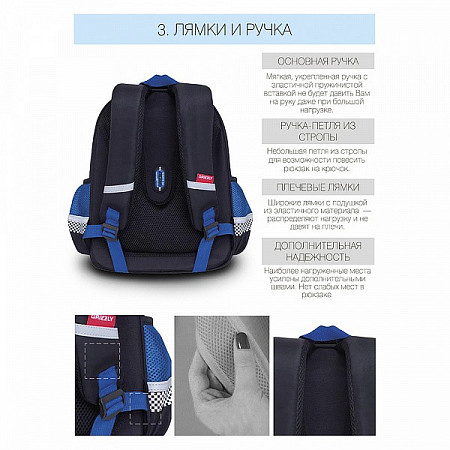 Рюкзак школьный GRIZZLY RAz-187-10 /2 black/blue