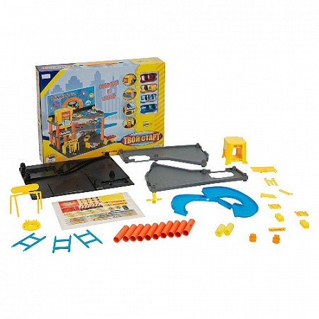 На картинке изображен Гараж 3-х уровневый с лифтом "Твой старт" ZYB-B2317 4 машинки Гараж 3-х уровневый с лифтом "Твой старт" ZYB-B2317 4 машинки