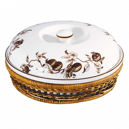 Блюдо Bekker в плетеной корзине с крышкой 26 см BK-7006 brown