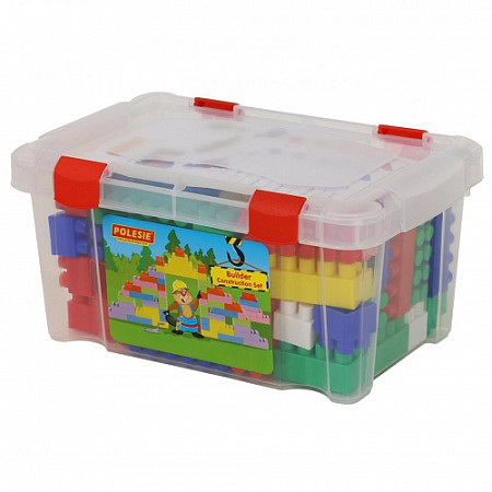 На картинке изображен Конструктор Полесье Строитель 60 элементов в контейнере 50465 Конструктор Полесье Строитель 60 элементов в контейнере 50465