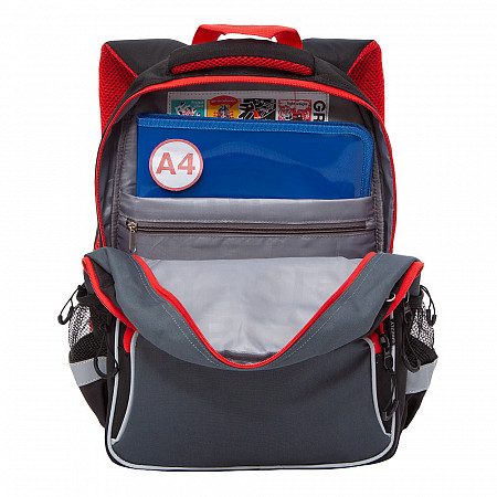 На картинке изображен Рюкзак школьный GRIZZLY RB-157-3 /1 black/red Рюкзак школьный GRIZZLY RB-157-3 /1 black/red