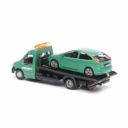 Масштабная модель автомобиля Bburago Street Fire Эвакуатор и Ford Focus ST 1:43 (18-31400) Black/Green