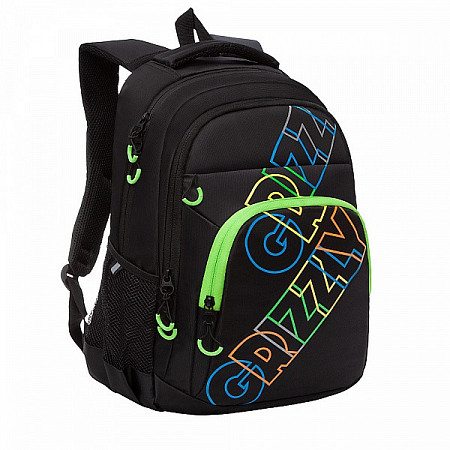 Рюкзак школьный GRIZZLY RU-136-2 /1 black/light green