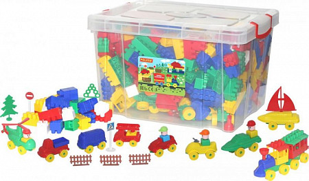 Конструктор Полесье Строитель 407 элементов в контейнере 53640