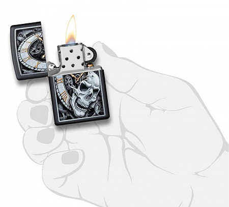 Зажигалка Zippo Skull Clock 29854 black matte