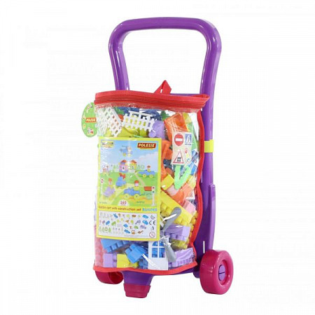 Игровой набор Полесье Тележка Caddie и Конструктор Строитель 160 элементов 54463