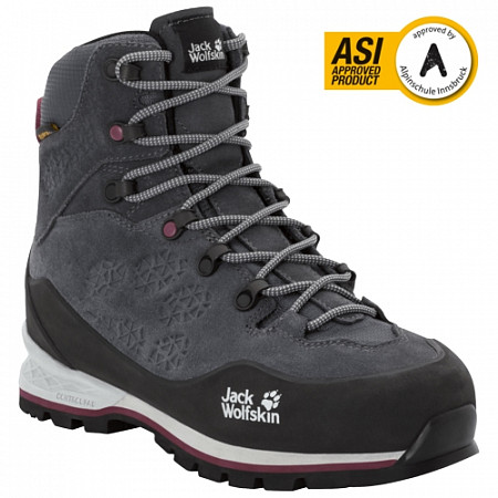 На картинке изображен Водонепроницаемые ботинки для треккинга женские Jack Wolfskin Wilderness Xt Texapore Mid W ebony / burgundy Водонепроницаемые ботинки для треккинга женские Jack Wolfskin Wilderness Xt Texapore Mid W ebony / burgundy