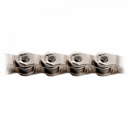 На картинке изображен Цепь KMC HL710 1 скорость 1/2"x1/8"Х100 халфлинковая silver ZTB12646 Цепь KMC HL710 1 скорость 1/2"x1/8"Х100 халфлинковая silver ZTB12646