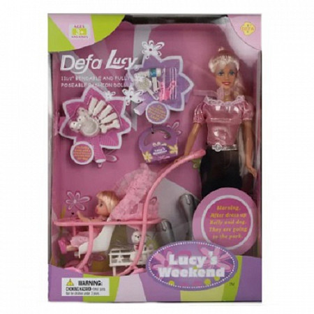 Кукла Defa с коляской 20958 pink
