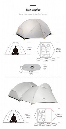 Палатка Naturehike Mongar Ultralight 2 (20D) NH17T007-M Grey